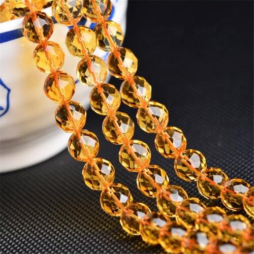 Faceted High Quality Cultured Citrine Beads with 64 Facets 6mm-12mm NOT Dyed Smooth Polished Round 13.5 Inch Strand HJ37