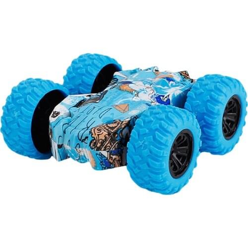 HINST hot Cartoon inertia Double sided Flip car Model Running Large Wheel Rolling Car fun Kids Toy for children boys Gift