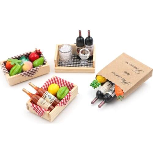 1:12 Doll House Mini Wine Bottles Fruit Box Candy Food Toy Match Collectible Gift Miniature Accessories