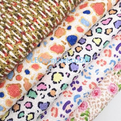 LEOsyntheticoDIYLeopard Chunky Glitter Vinyl Fabric Sheet Felt Backing Synthetic Leather Faux Vinil DIY A4 SIZE R067