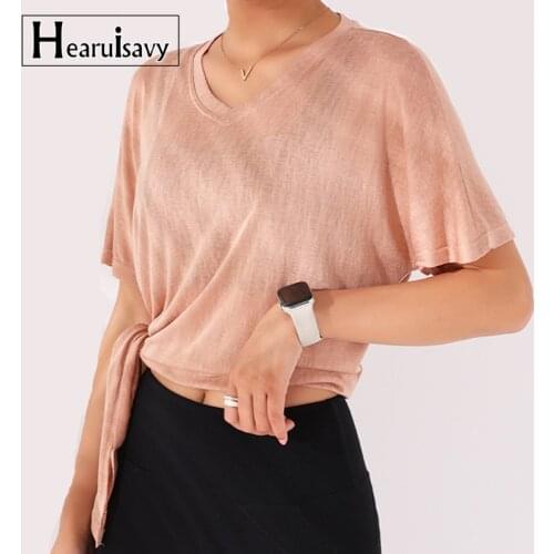 Summer Loose V-Neck Yoga Shirts Women Breathable Casual Short Sleeve Gym Side Bandage Fitness Running Workout Sports Top