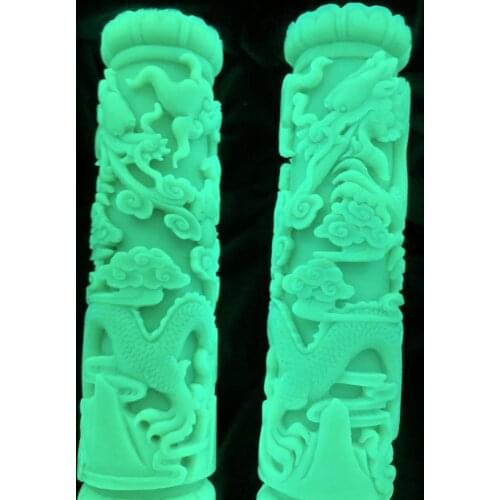 Natural luminous stone glowing stone handcarved dragon green jade pendant jadeite jade jewelry big green jade stone 1 pair