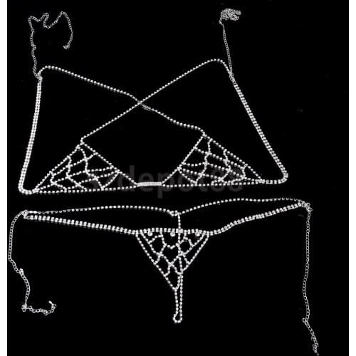 New 1 set Sexy Bikini Jewelry Crystal Rhinestone Chain Bra Lingerie Halter Top Body Chain