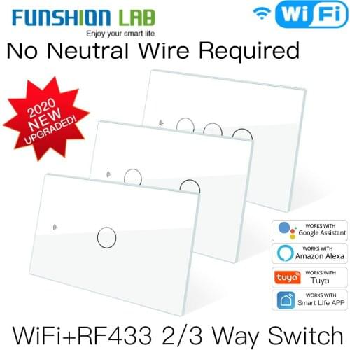 NEW WiFi Smart Light Switch RF433 No Neutral Wire Single Fire Smart Life Tuya App Control Works with Alexa Google Home 110V 220V