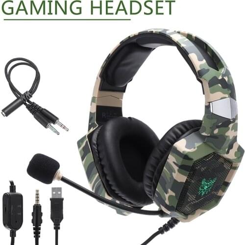 Pohiks 1pc Surround Sound Stereo Earphone Camouflage Green Wired Gaming Headset with LED Light For PS4 PC Xbox One