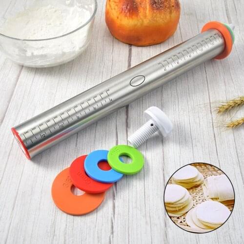Adjustable Stainless Steel Rolling Pin Dough Mat Dough Roller Removable Adjustable Thickness Rings Pizza Pastry Pie Baking