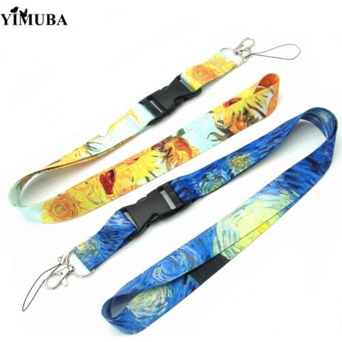 YIMUBA Van Gogh Starry Night Sunflower Keychain Lanyard for ID Card Pass Gym Badge Holder Phone USB Camera Neck Strap Key Chain