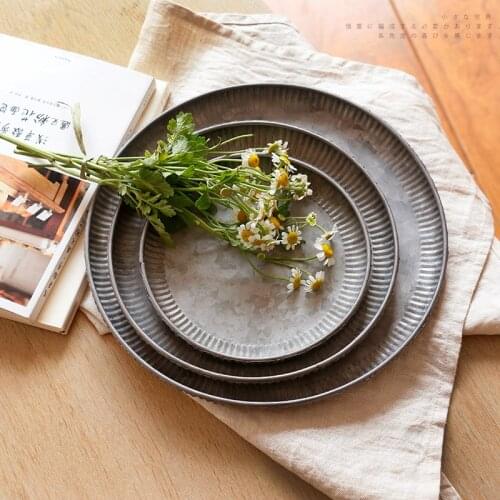 Retro Iron dessert Plate Handcrafted Round Vintage Antique Storage Craft Lace Tray Home Decor Church Wedding Photography Props