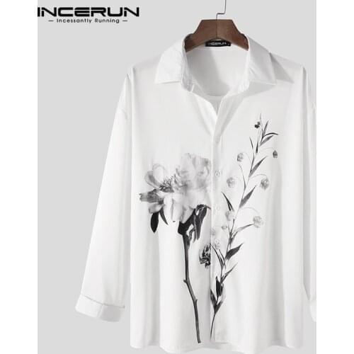 INCERUN Men Printed Shirt Turn Down Collar Vintage Long Sleeve 2021 Streetwear Casual Shirts Button Leisure Camisa Masculina 5XL