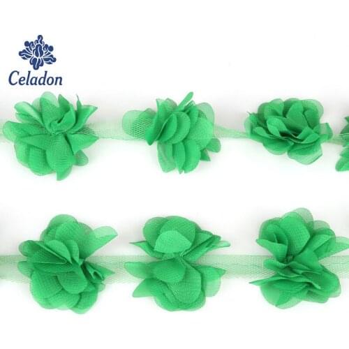 New 2 Yards 3D Chiffon Cluster Flowers Fringe Lace Trim Lace Ribbon Sewing Organza Fabric For Applique Dress Accessaries