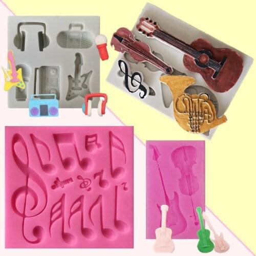Headset Chocolate Mold Fondant Mold Decoration Music Microphone Electric Guitar Silicone Cake Mold