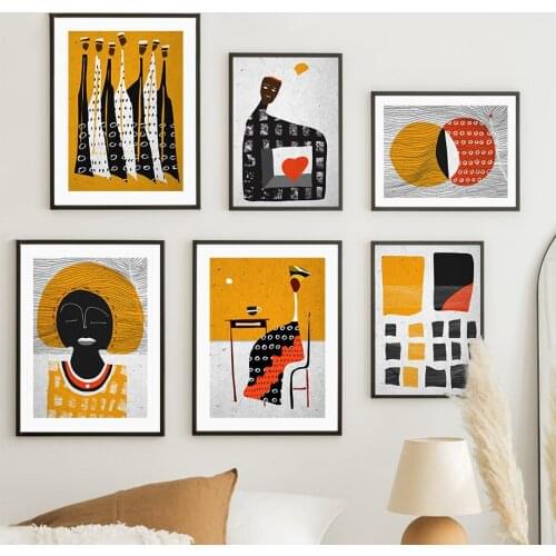 Vintage Girl Colorful Geometric Shapes Wall Art Canvas Painting Nordic Posters And Prints Wall Pictures For Living Room Decor