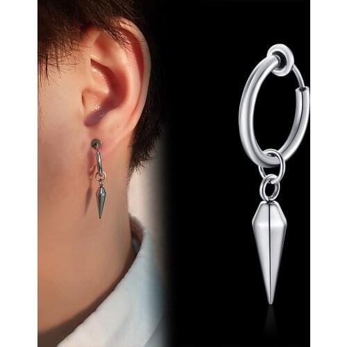Vnox 1 Piece Stylish Conical Spike Shaped Hoop Earrings for Men Women Punk Geometric Ear Jewelry Never Fade Spring Ear Clip