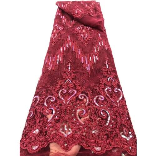 High Quality African Mesh Lace Fabric Tulle Embroidery Sequins Craft Nigeria Sewing Party Bridal Wedding Dress 5 Yards Wholesae