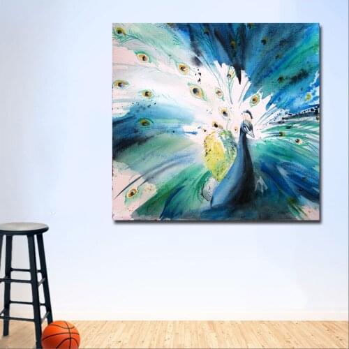 Wlong Fashion Printing Oil Painting Canvas Ink Peacock Wall Art , Wall Pictures for Living Room Bedroom Office No Frames
