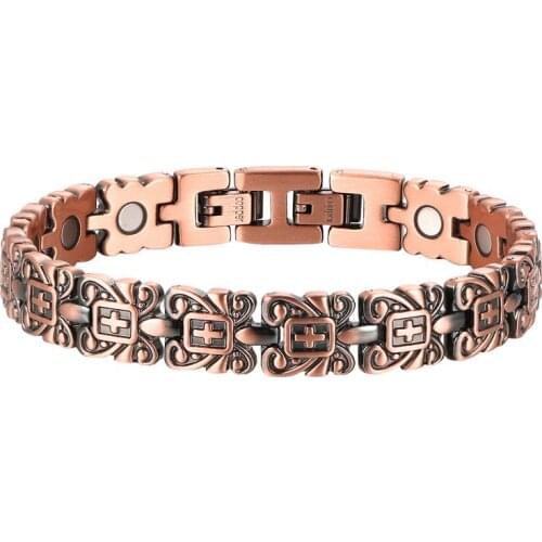 WOLLET Jewellery Copper Magnets Bracelets & Bangles Men Bracelet Healing Magnetic Cross Jesus Christ Wristband Health Care