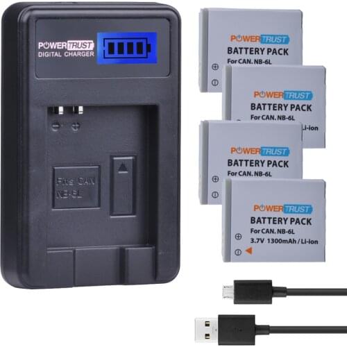 4pcs NB-6L NB-6LH NB 6L NB6L Battery + LCD USB Charger for Canon IXUS 85 95 IS SX275 SX280 SX510 PowerShot D10 S90 SD1200 200