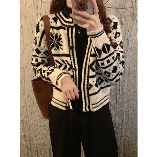 Retro Sweater Womens Autumn And Winter New Knitted Cardigan Loose And Lazy Top