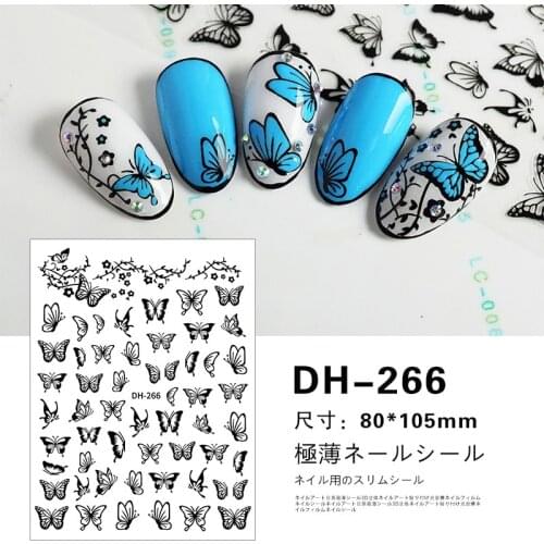 1pc Black Butterfly Nail Decals and Stickers Flower Colorful Self-adhesive Tattoo Spring Manicures Nail Art Slider Decoration