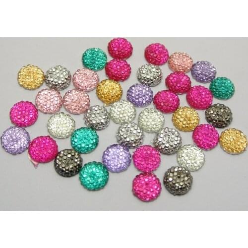 100 Mixed Color Acrylic Round Flatback Dotted Rhinestone Beads 10mm(3/8")