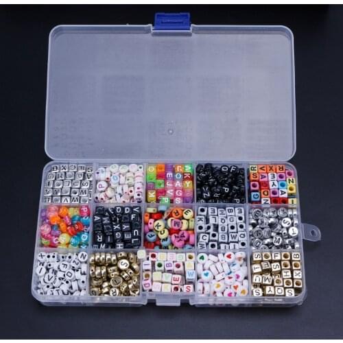 1100PCS Mixed Color Acrylic Alphabet Letters A-Z Cube Beads for Jewelry Making