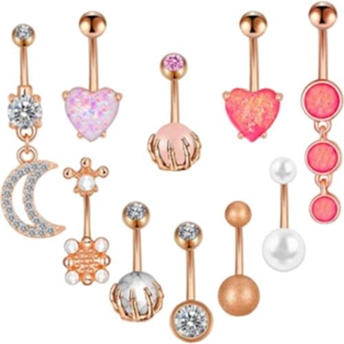 14 Guage Dangle Belly Button Rings for Women Girls Belly Piercing CZ Inlaid Body Piercing Jewelry