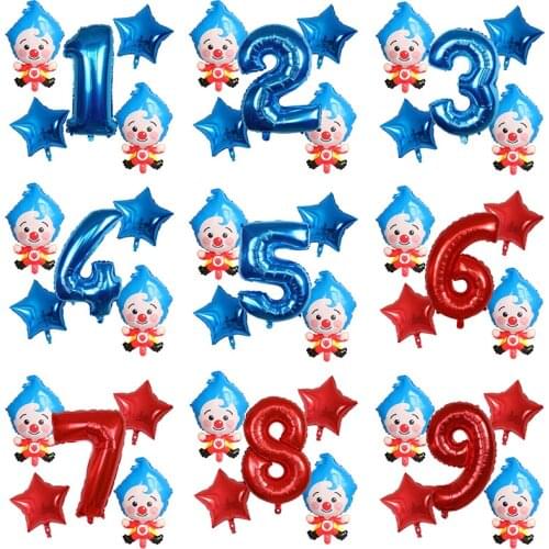 5pcs Cartoon Clown 45x70cm Plim Plip Clown Foil Balloon 30'' 2 3 4 5 6 7 years Birthday Party Decoration Baby Shower Air Globos