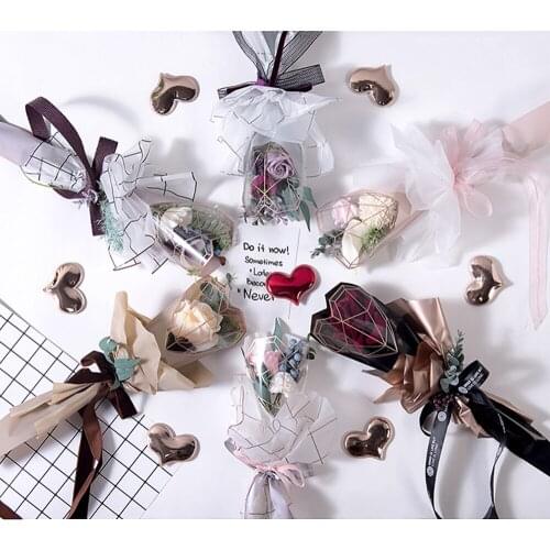 5Pcs Nice Gift Packaging Poly Bag Colorful Diamond Pattern Cellophane Bag Rose Bouquet Packaging Single flower Wrapped Paper