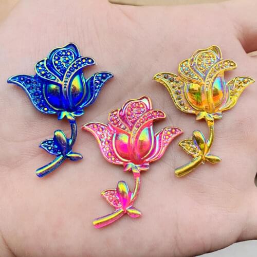 34*45mm 8pcs Rose Flower Shape Sew on Rhinestones AB colour Resin Crystals Flatback Strass gem stone -HB61