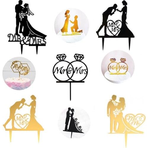 Gold MR&MRS Acrylic Letter Happy Birthday Cake Topper Wedding & Engagement Cake Decoration Adult Birthday Party Favors