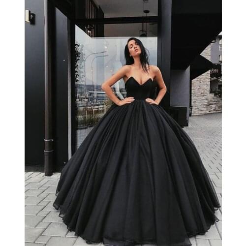 Ball Gown Black Evening Dresses Sweetheart Organza Open Back Floor Length Prom Gowns 2019 Robe De Soiree