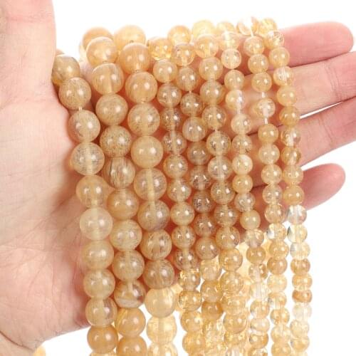 Natural Stone Beads Yellow Watermelon Natural Stone Loose Beads for Jewelry Making Needlework DIY Bracelet Strand 4-12 MM