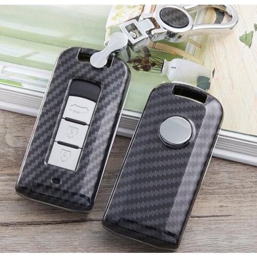 Carbon Fiber abs Car Styling Key Cover Case For Mitsubishi Outlander 2016 Lancer 10 Pajero Sport ASX L200 Smart 3 Buttons
