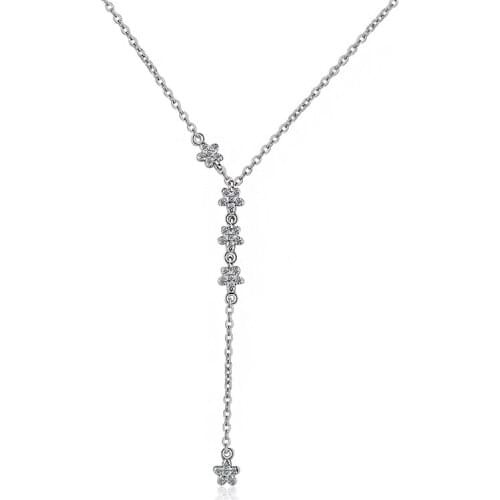 Zirconia Long Charm Flowers Pendant Necklace Silver Color Chain Necklaces Choker Wedding Jewelry Valentines Day Gifts For Women