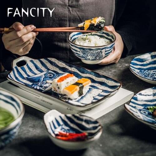 FANCITY Japanese-style hand-painted ceramic tableware creative personality dishes fish dishes rice bowls soup bowls dishes house
