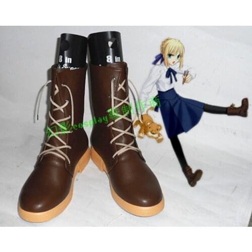 Fate/Stay Night Saber Arther Brown Short Cosplay Shoes Boots H016