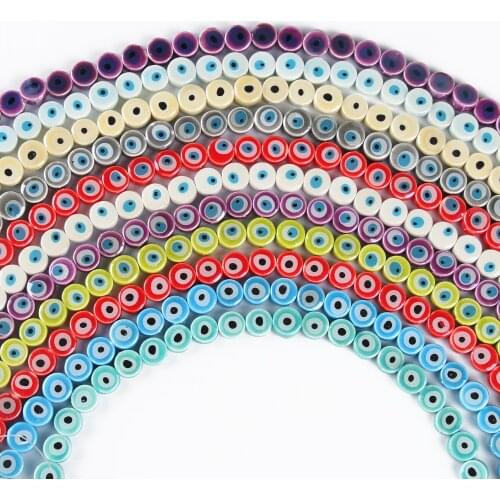 9x5mm Evil Eyes Ceramic Porcelain Beads Flat Round Loose Spacer Beads for Needlework Jewelry Making DIY Bracelet Necklace 15