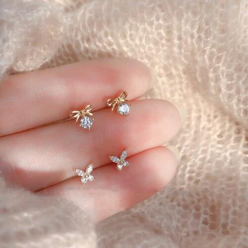 Fashion Jewelry 925 Sterling Silver Zircon Bokwnot Stud Earring for Women Brincos pendientes eh747