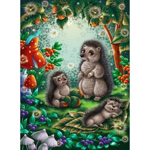 DIY Handwork 5D Handmade DIY Drill Round Diamond Painting Kit Hedgehog Family Animal Cross Stitch Embroidery Gift Home Decor