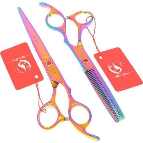 7.0" Dog Scissors Set Pet Grooming Shears Japanese Steel Straight Cutting Scissor 6.5" Thinning Shear Animal Hair Trimmer A0133A