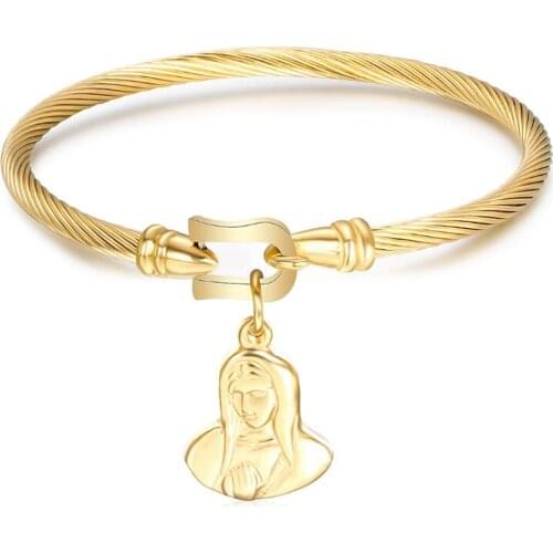 Stainless Steel Virgin Mary Christ Mama Bangle Bracelet Gift Holy Mama Mary Bangle Jewelry For Him