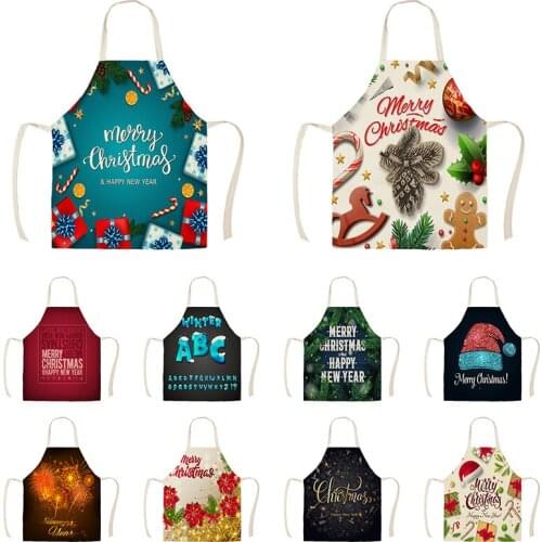 Christmas Decoration Sleeveless Apron Cotton Linen Kitchen Aprons Women Home Cooking Baking Waist Bib Pinafore WQTX50