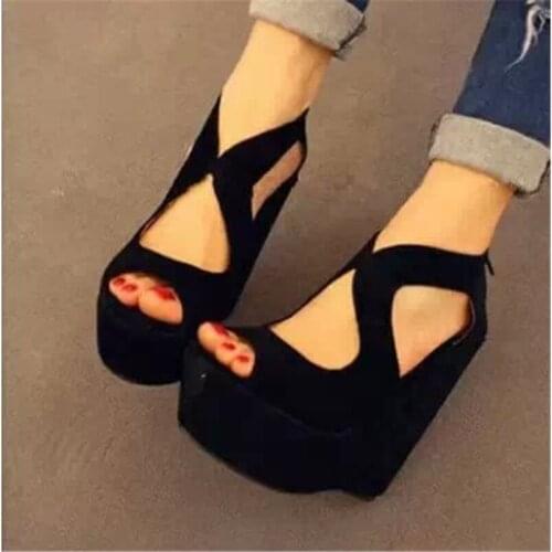 Comemore Shoes Woman Casual Women Fish Mouth Non-slip Platform Slope High Heels Buckle Strap Sexy Thick Bottom Womens Sandals