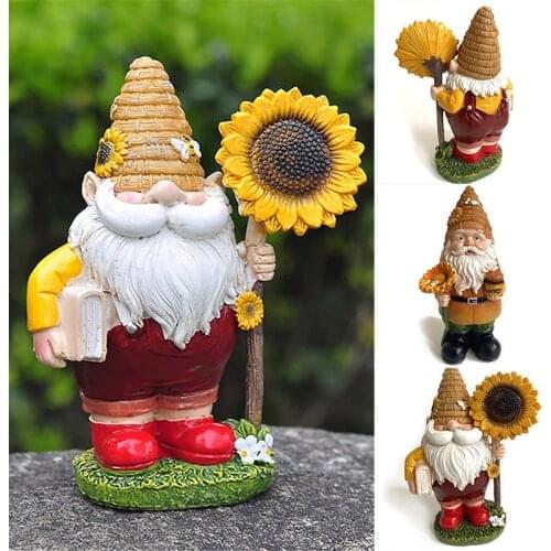 Sunflower Honey Gnome Ornament Resin Dwarf Figurine Outdoor Garden Sculpture For Lawn Patio Patio Decor Figuras Decorativas