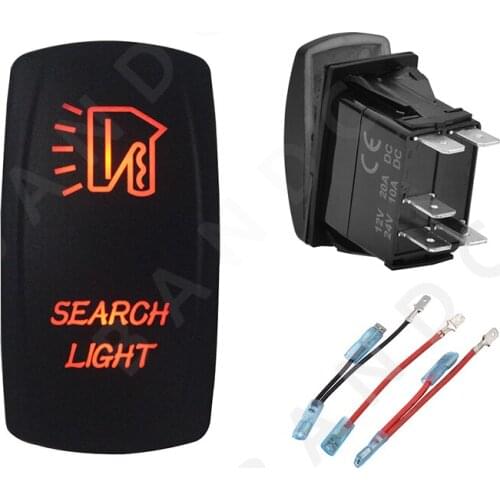 SEARCH LIGHT Rocker Switch 5P ON-OFF SPST Laser Etched Orange Illuminated Led for Car Boat Marine ARB RV Camper，Jumper Wire Set