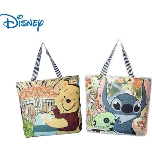 Disney Mickey Mouse Trend Handbags Stitch Winnie Anime Cartoon Casual Bag Mickey Minnie Portable Canvas Bag Woman School Bags