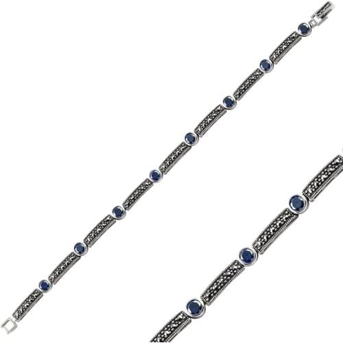 Silver 925 Sterling Marcasite & Zircon Crystal Bracelet