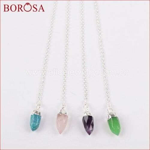 BOROSA Drop Earrings Silver Plated Multi Stone Quartz Blue Howlite Tiny Spike Thread Earrings Drusy Jewelry S1309