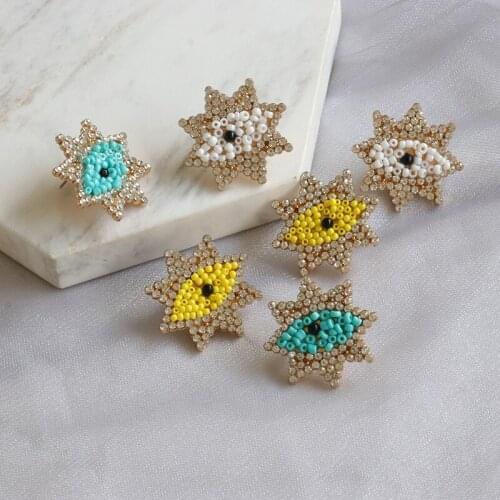 Fashion Inlay Acrylic Beaded Crystal Rhinestone Star Earrings Women Geometric Statement Eye Earrings Jewelry Female Korean 2020