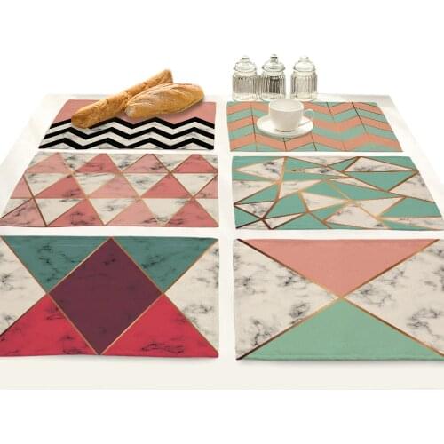 Nordic Abstract Geometric Printing Linen Dish Glass Bar Mat Drink Coasters Cup Placemat Kitchen Table Pink Manteles Individuales